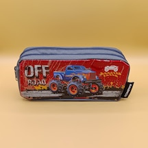 Monster Truck Desenli Çok Bölmeli Kalem Kutusu Fermuarlı Okul Kalemliği Çok  Renkli