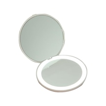 Lom2062-16 Led Işıklı 1x-5x Şarj Edilebilir Cep - Çanta Makyaj Aynası Beyaz Genel