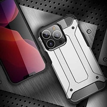 Apple iPhone 13 Pro Max İle Uyumlu Kılıf Çift Katman Koruyucu Crash Military Tank Kılıf - Gri
