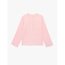 Koton Bol Kalıp Uzun Kollu Bisiklet Yaka Yarım Düğme Detaylı Bluz Pembe 6sak60021ew Gül