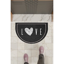Rugmood Modern Dijital Paspas Siyah Kalp Love Kapı Önü Paspası