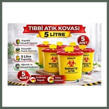 Bezos Atık Kovası 5 Litre 5 Adet Kapaklı Atık Kutusu Enfekte Atık Kovası Bzstk