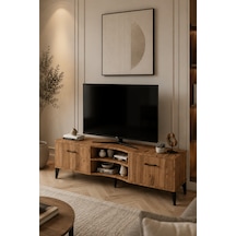 Reyo Falez Vera Tv Sehpası 160x35x50 Cm Çok Amaçlı Televizyon Ünitesi Raflı Dolaplı Salon Oturma Odası 5055 Atlantik Açık Kahverengi