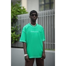 Oversize Bisiklet Yaka Baskılı Ve Zikzak Dikiş Detaylı Erkek Yazlık T-shirt 001