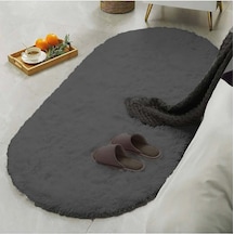 Raschel Carpet Oval Kesme Yolluk Kaymaz Taban Kalın Yumuşak Peluş Halı Özel Taban Koyu Gri