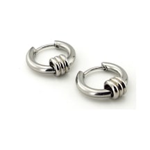 Üç Boğumlu Halka Tasarım Paslanmaz Çelik Erkek Küpe E792 Çok Renkli