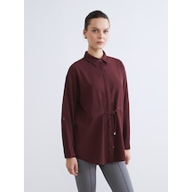 Lcwaıkıkı Classic Bordo Beli Bağlamalı Kadın Gömlek Tunik