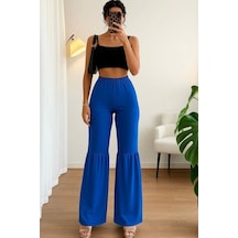Defymoda Kadın Yüksek Bel Parça Detay Bol Paça Pantolon Saks