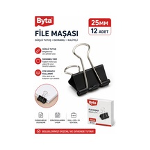 25 Mm Çelik Kıskaç 12 Adet Evrak Ve Kağıt Tutucu Siyah