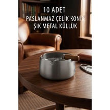 10 Adet Konik Şık Paslanmaz Çelik Metal Kül Tablası Otel Restorant Kafe Küllük