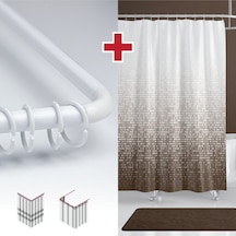Nokta Desen Banyo Perdesi Askı 180x200cm Tek Kanat Kahverengi Duş Perdesi, L Boru Çok Renkli