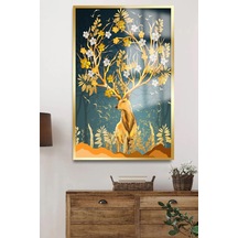 Gold Geyik Soyut Cam Tablo Modern Duvar Dekoru Solmayan Canlı Renkler Salon Ve Oturma Odası Yeni Ev Hediyesi 4mm Kırılmaz Cam