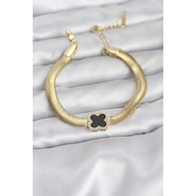 Mey İthalat 316l Çelik Gold Renk Siyah Yonca Model Zirkon Taşlı Yılan Zincirli Kadın Bileklik - Özel Seri Meyeb69403aef13a666ea8f03a3b1 Altın