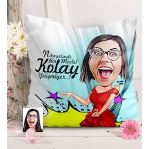 Kişiye Özel Bayan Model Karikatürlü Saten Yastık - 1