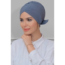 Hürrem Bone Gri Pratik Hazır Geçmeli Tesettür Bone Sandy Kumaş Fiyonklu Çift Gri