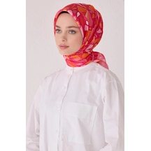 Belli Tivil Saf İpek Eşarp 4049-50 Pembe Karışık Desen Çok Renkli