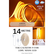 Ankara Teknik 220 Volt Cob Neon Led F-cob Led Yüksek Lümen Dış-ıç Mekan Amber 14 Metre