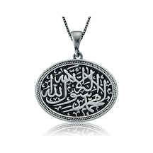 925 Ayar Gümüş Kelime-i Tevhid Gümüş Kolye Beyaz