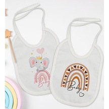 BK Kids Baby Tasarımlı 2’li Beyaz Mama Önlüğü-1 Beyaz