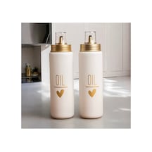 2 Li Damlatmaz Kapaklı Cam 550 Ml Oil Yağdanlık Yağlık Set Beyaz Beyaz