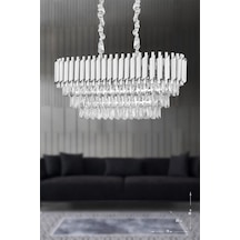 Palmira 75x35 Cm'lik 3 Katlı Prizma Kesim Kristal Taşlı Lüks Avize 6'lı - Gümüş-yaldız Gümüş-Yaldız