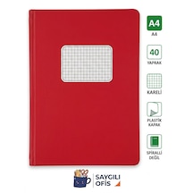 40 Yaprak A4 Dikişli Düz Pp Kapak Kareli Defter Kırmızı