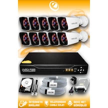Elitcam 10 Kameralı Kare 10 Dış Kamera Set 2 TB HDD Full HD Gece Görüşlü Güvenlik Kamerası Sistemi