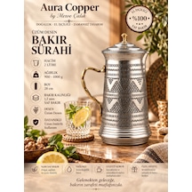 2 Litre Kapaklı İçi Kalaylı El İşlemeli Bakır Sürahi