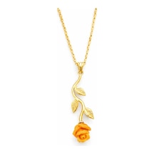Çekirdekjewelry 925 Ayar Gümüş Pembe Güllü Ters Kolye Sarı