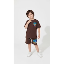 Miniko Kids Erkek Çocuk Sonic Modelli Pamuk Şortlu Takım Kahverengi