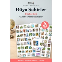 Sevimli Şehir Sticker Seti 100 Adet - Rüya Şehirler Suluboya Ajanda Journal Defter Laptop Çıkartma Çok Renkli