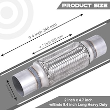 Egzoz Spiral Flex Borusu,51mmx 240mm Üniversal Tip, Paslanmaz Çe