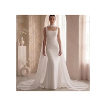 Ezni Atelier Şifon Gelin Pelerini 50x400 Cm Transparan Gelinlik Pelerini Uzun Gelin Pelerini Zarif Düğün Pelerini Beyaz Beyaz