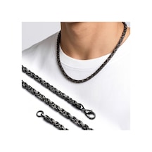 Sertifikalı Semtim Royal 5 Mm Siyah Kral Zincir Çelik Erkek Kolye 55 Cm