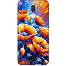 Huawei Mate 10 Lite Uyumlu Geceye Açan Turuncu Çiçekler Desenli Silikon Kılıf Çok Renkli