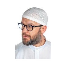 Gold Lüks Dantel Örme Namaz Takkesi Beyaz 1 Adet