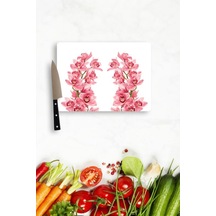 20X30 Cm Pembe Orkide Desenli Cam Kesim Tablası