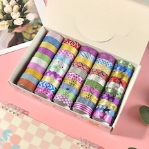 Honeybeeshop 50 Adet Çok Renkli Altın Tozlu Simli Bant Dıy El Yapımı Süsleme Etiketleri