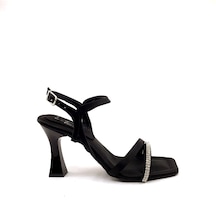 Ayakkabımood 140 Lp 8,5 Cm Siyah Saten Taşlı Kadın Topuklu Ayakkabı