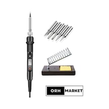 80W LCD Lehim Havya Seti – Sıcaklık Ayarlı, Seramik Rezistörlü + Metal Stand ve 5 Uç Dahil