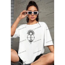 Unisex Tutulma Baskılı Oversize Boyfriend Beyaz