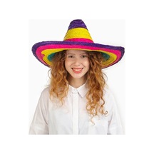 Jenerik Sombrero Meksika Şapkası Renkli Örme Hasır Çocuk Boy