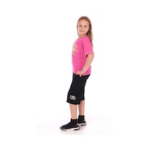 Toontoy Kids Toontoy Kız Çocuk 2'li Takım Baskılı Bisiklet Yaka T-shirt & Beli Lastikli Kapri Şort Fuşya