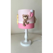 Toz Pembe Şeker Pembe Hayvan Figürlü Çocuk Odası Tasarım Abajur Pembe