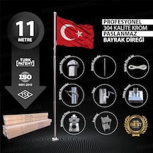 11 Metre İnox 304 Kalite Paslanmaz Krom Çelik Profesyonel Bayrak Direği Standart