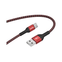Wopow Wx08 1.2m Nylon Dokuma Kablosu - 3.0a Hızlı Şarj + Veri Transferi, Usb-c, Siyah Kafa + Kırmızı Tel