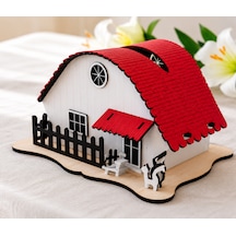 Dekoratif Ev Şeklinde Ahşap Peçetelik 31x15 Cm 3 Mm Mdf Lazer Kesim Beyaz Kırmızı