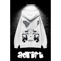 Startmore Unisex Oversize Kapüşonlu Kanguru Cepli Resro Futurısm Baskılı Sweatshirt Hoodie Beyaz Beyaz