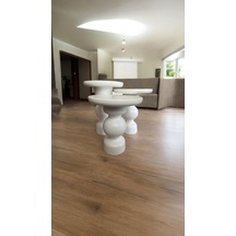 Simillo Wood Wooden Ahşap Beyaz Renk 3 Lü Set Fitilli Mantar Yan Sehpa Modern Fisk Kod:654980495400 Beyaz