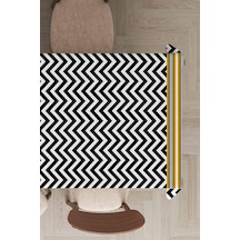 Siyah Zigzag Desenli Dokuma Leke Tutmaz Masa Örtüsü Mso433n11
